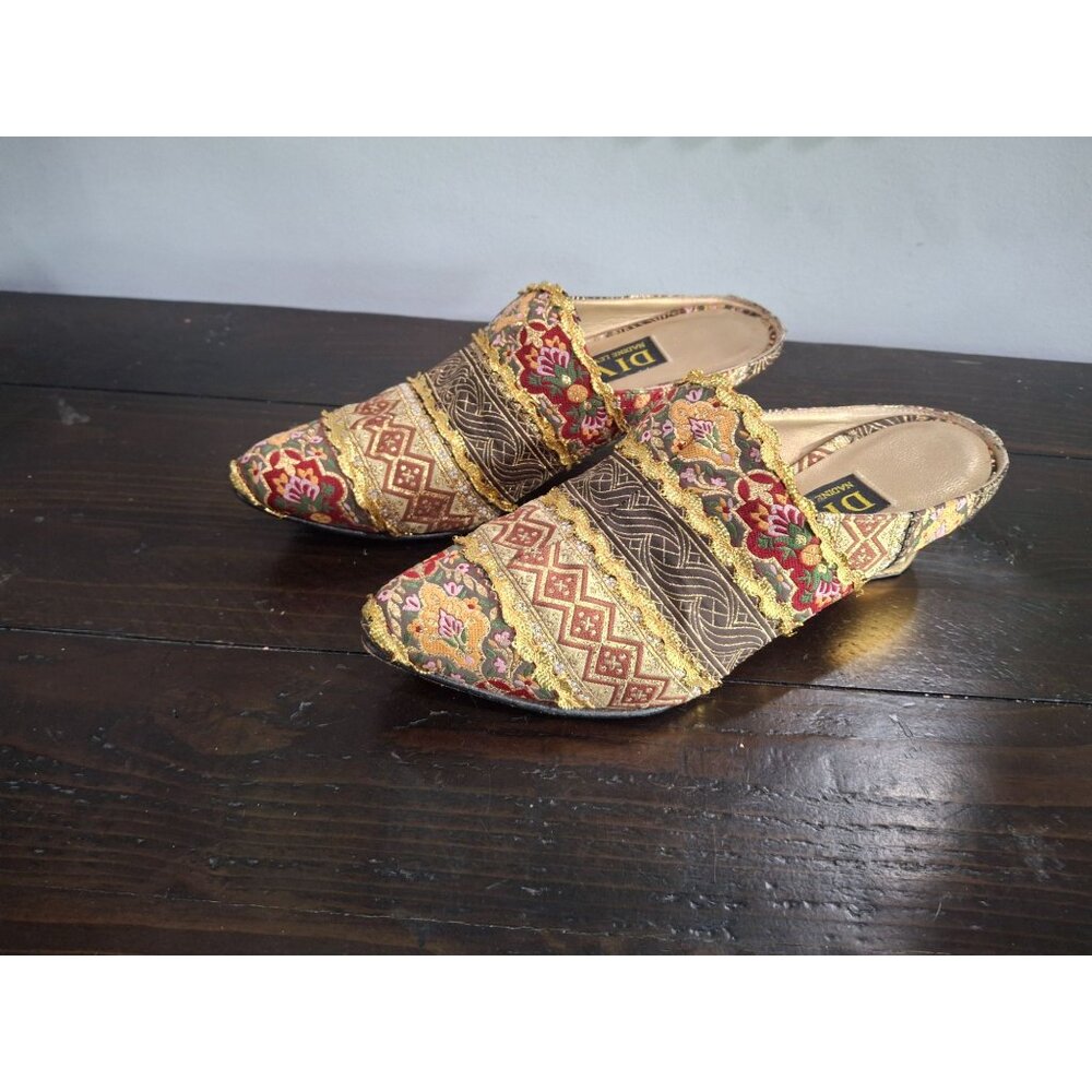 Diva Brown and Gold Embroidered Mules - Picture 3 of 9